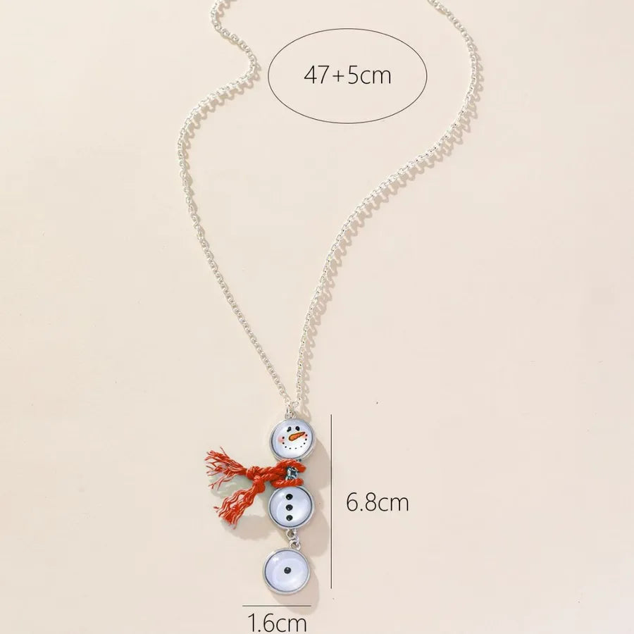 Cute Snowman Pendant Necklace – Alloy Metal Cable Chain Holiday Jewelry