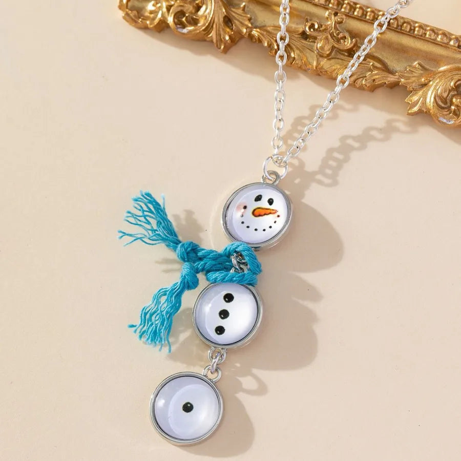 Cute Snowman Pendant Necklace – Alloy Metal Cable Chain Holiday Jewelry