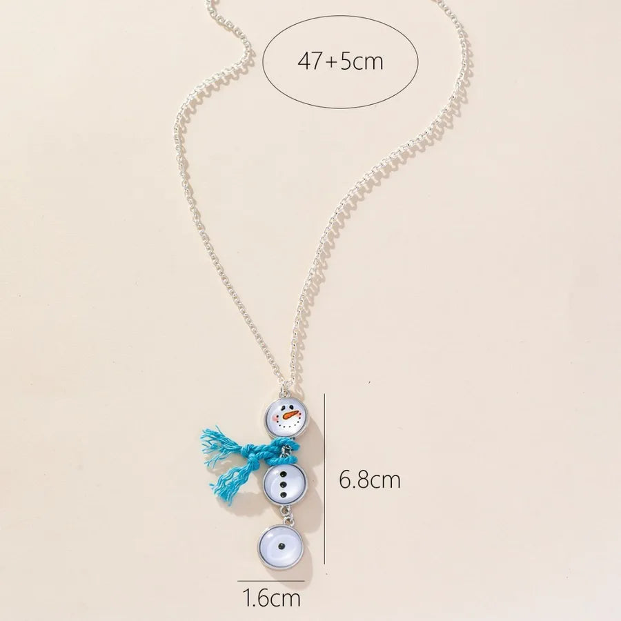 Cute Snowman Pendant Necklace – Alloy Metal Cable Chain Holiday Jewelry