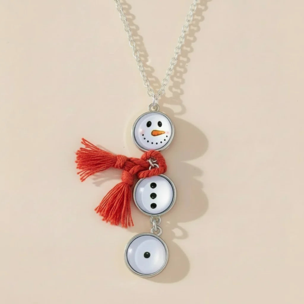 Cute Snowman Pendant Necklace – Alloy Metal Cable Chain Holiday Jewelry