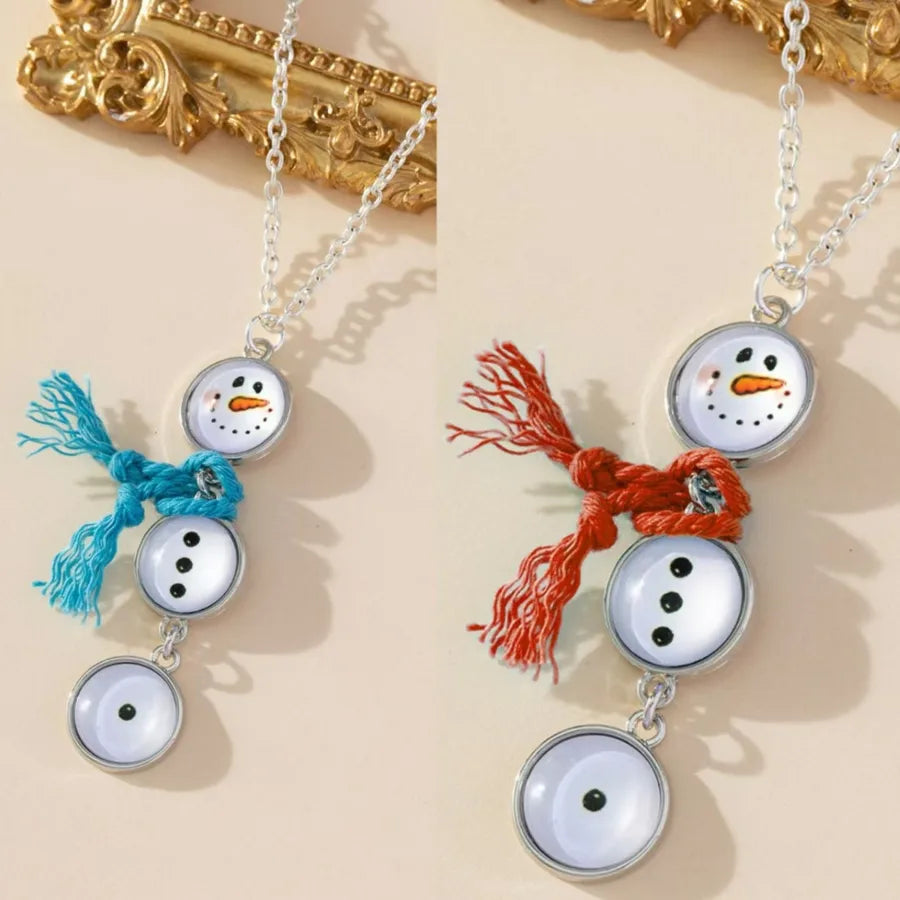 Cute Snowman Pendant Necklace – Alloy Metal Cable Chain Holiday Jewelry